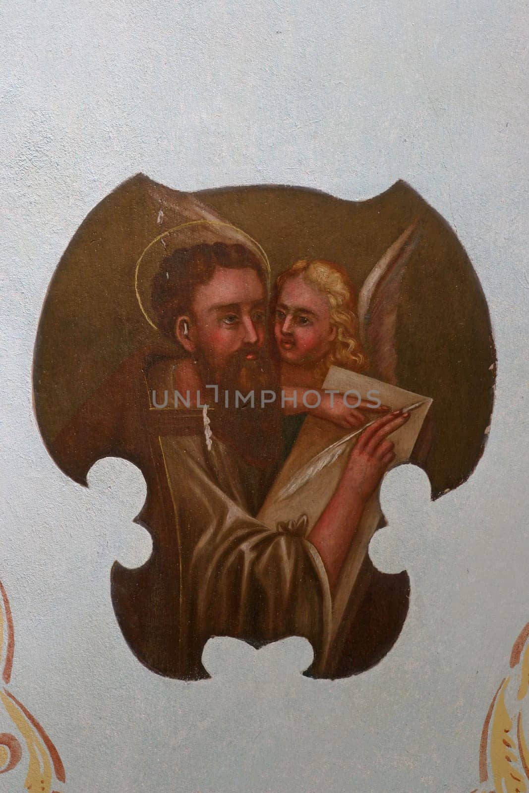 Saint Matthew the Evangelist, fresco in the parish church of Our Lady of Snow in Dubovac, Karlovac, Croatia