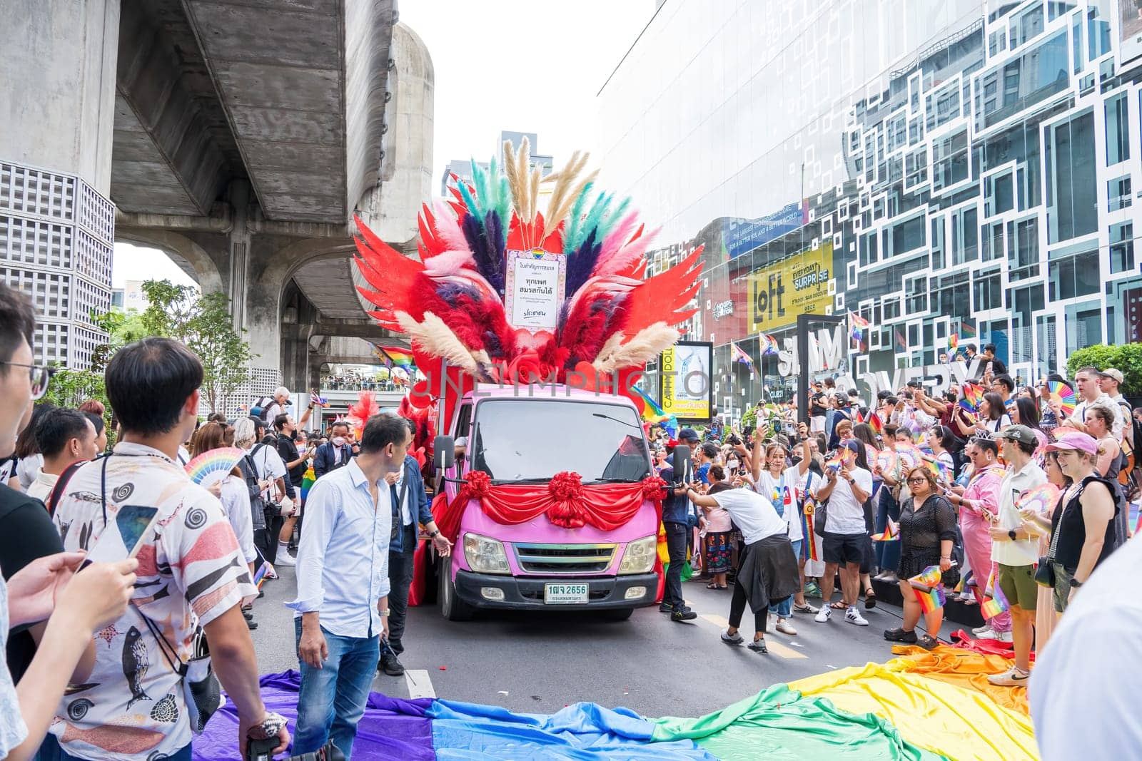 Bangkok, Thailand - JUN 1, 2024 Bangkok Pride Festival 2024, The short action and atmosphere of people joins celebrations in the event in Siam Square Bangkok, Thailand. Gender diversity There is no division of age, race or religion.