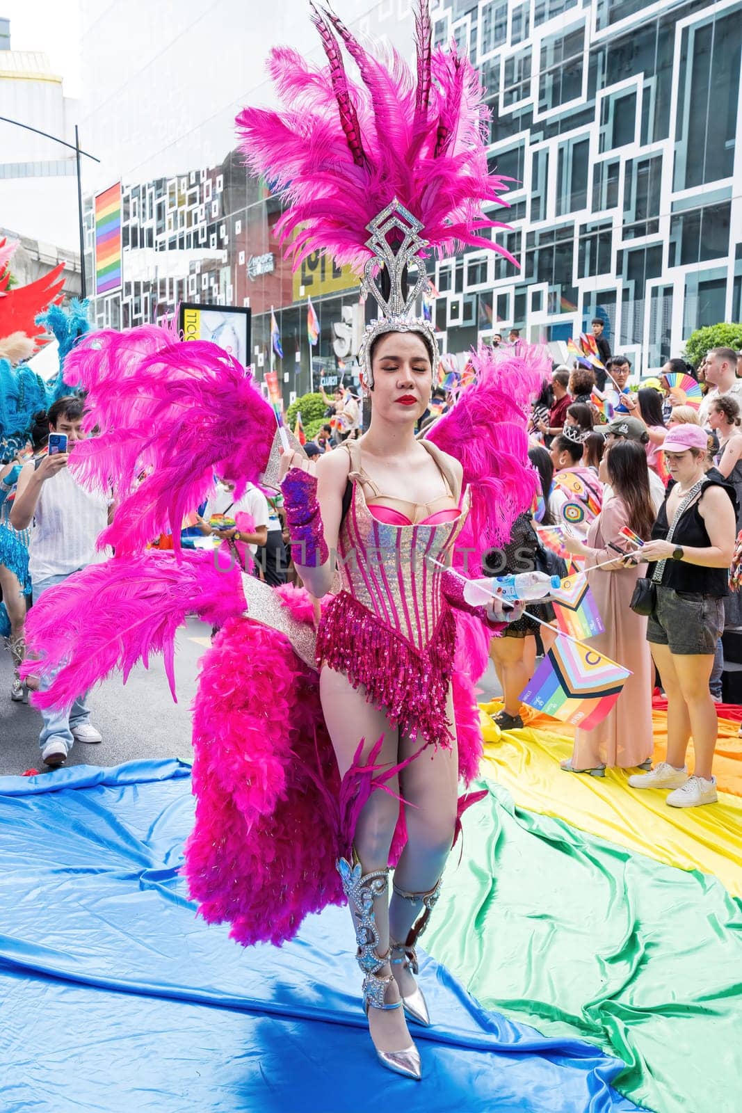 Bangkok, Thailand - JUN 1, 2024 Bangkok Pride Festival 2024, The short action and atmosphere of people joins celebrations in the event in Siam Square Bangkok, Thailand. Gender diversity There is no division of age, race or religion.