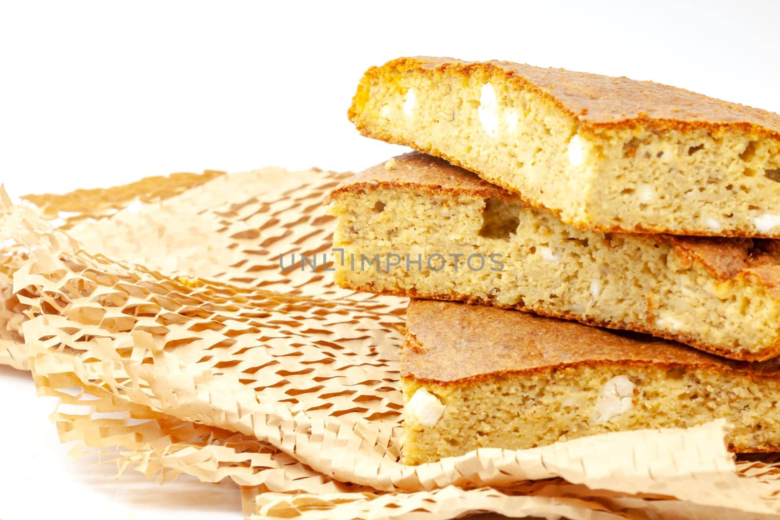Homemade diet cornbread. Selective focus with shallow depth of field.