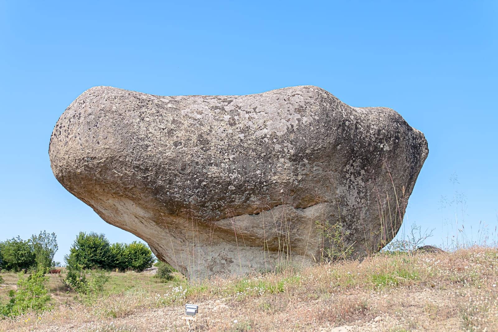 Benkovski, Bulgaria - July 9,2021- Rock mushroom, part of a large prehistoric sanctuary complex of the Thracian tribes inhabiting the region during the Iron Age.