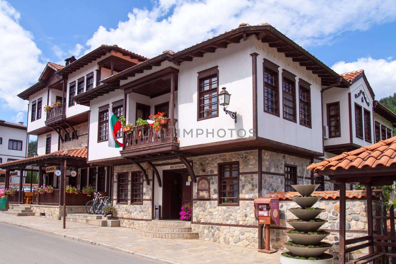 Zlatograd, Bulgaria - July 9,2021-Traditional Bulgarian house from the Revival era. Selective focus with shallow depth of field.