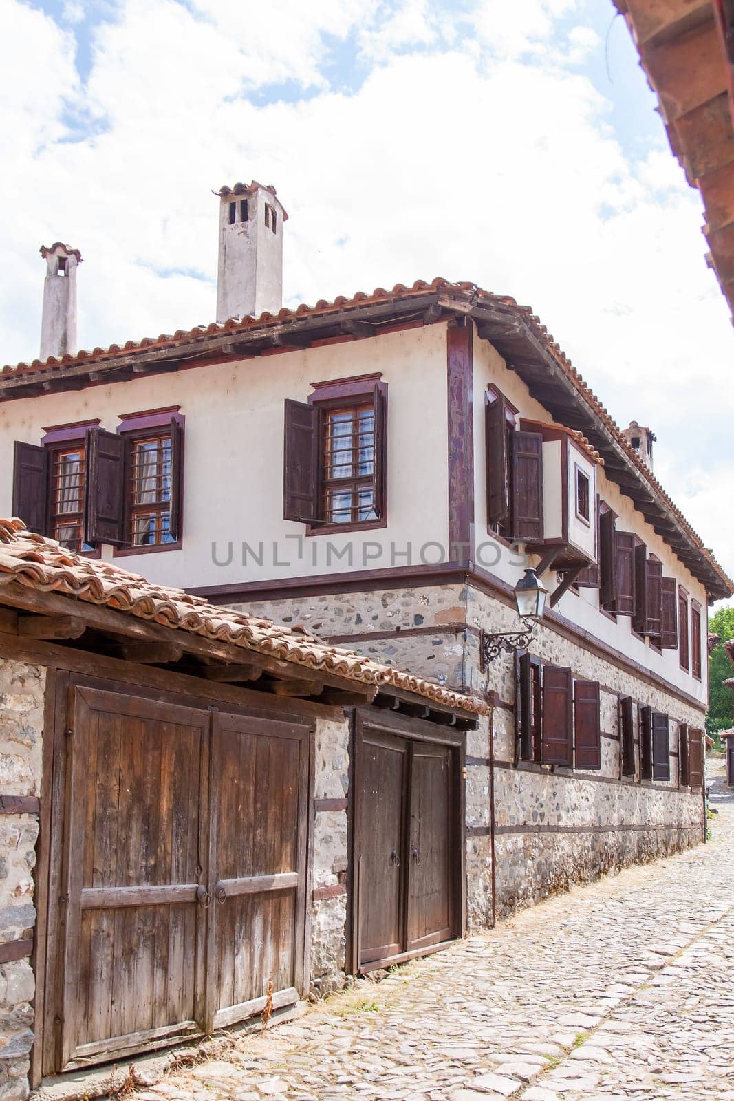 Zlatograd, Bulgaria - July 9,2021-Traditional Bulgarian house from the Revival era. Selective focus with shallow depth of field.