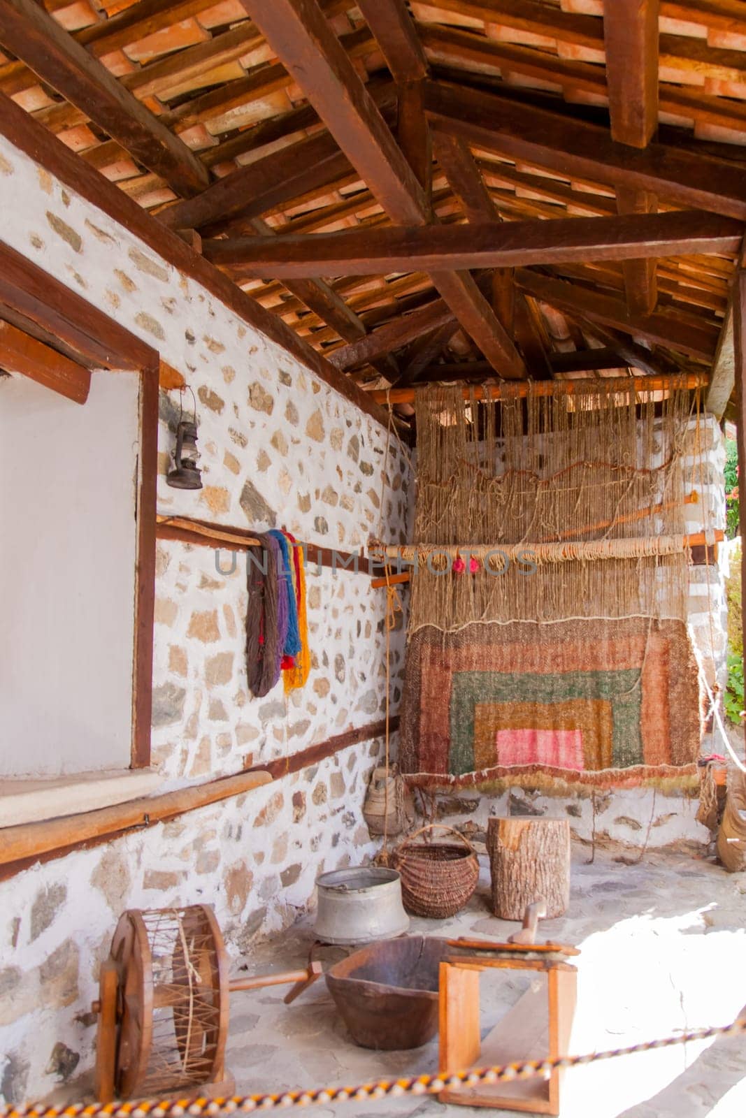 Zlatograd, Bulgaria - July 9,2021-Traditional Bulgarian house from the Revival era. Selective focus with shallow depth of field.