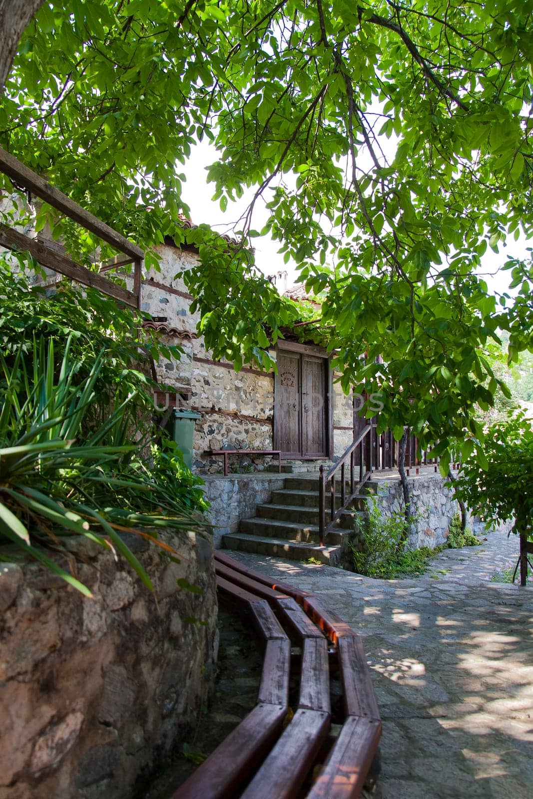 Zlatograd, Bulgaria - July 9,2021-Traditional Bulgarian house from the Revival era. Selective focus with shallow depth of field.