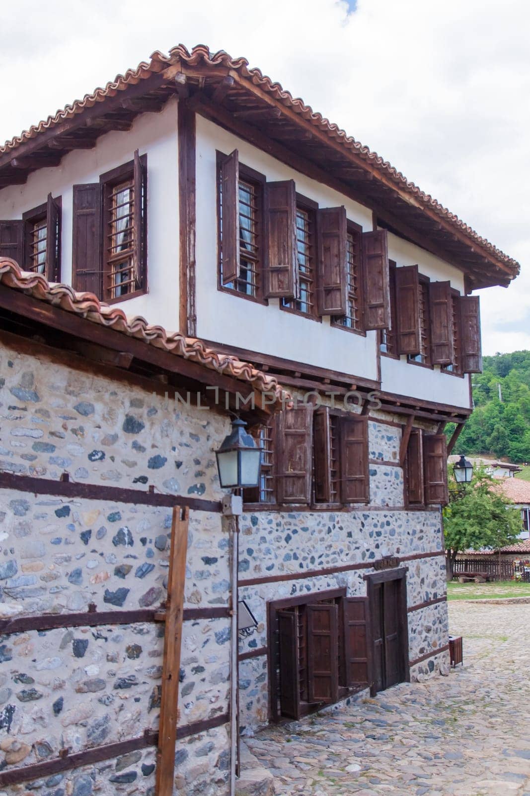 Zlatograd, Bulgaria - July 9,2021-Traditional Bulgarian house from the Revival era. Selective focus with shallow depth of field.