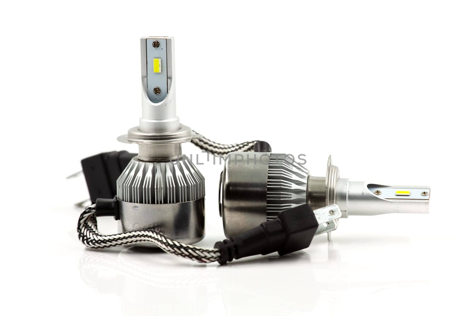 LED car bulb on a white background. Selective focus with shallow depth of field.