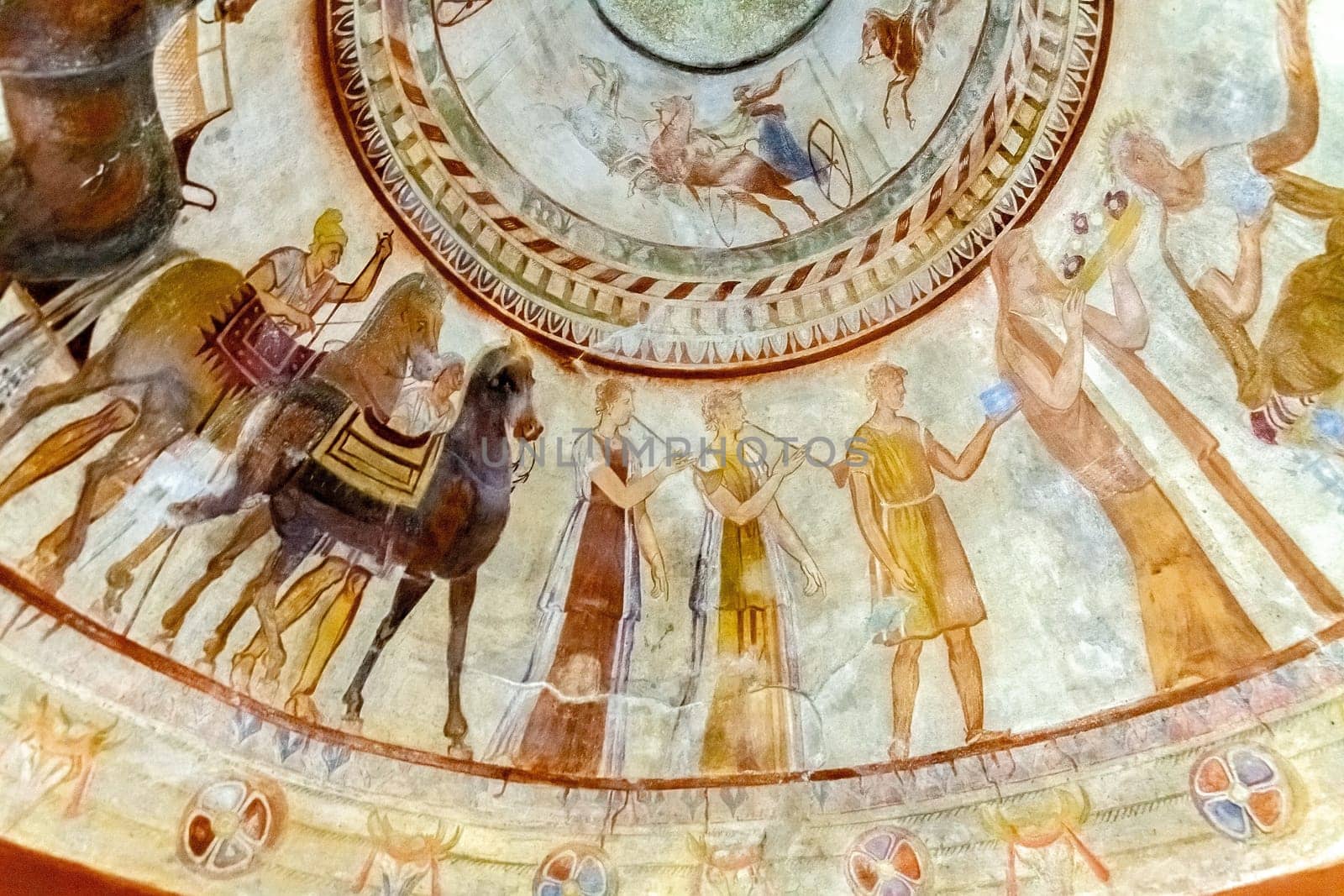 Detail of a mural of a Thracian tomb in the Valley of the Thracian Kings - located in the region of Kazanlak, Bulgaria.