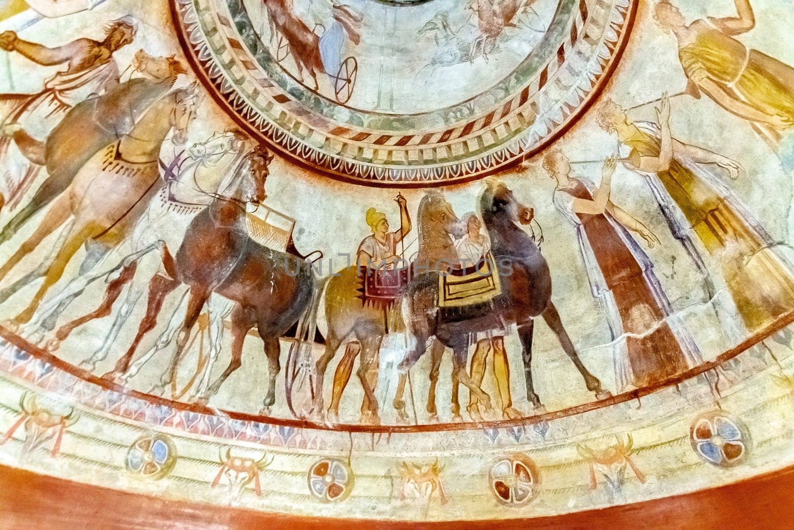 Detail of a mural of a Thracian tomb in the Valley of the Thracian Kings - located in the region of Kazanlak, Bulgaria.