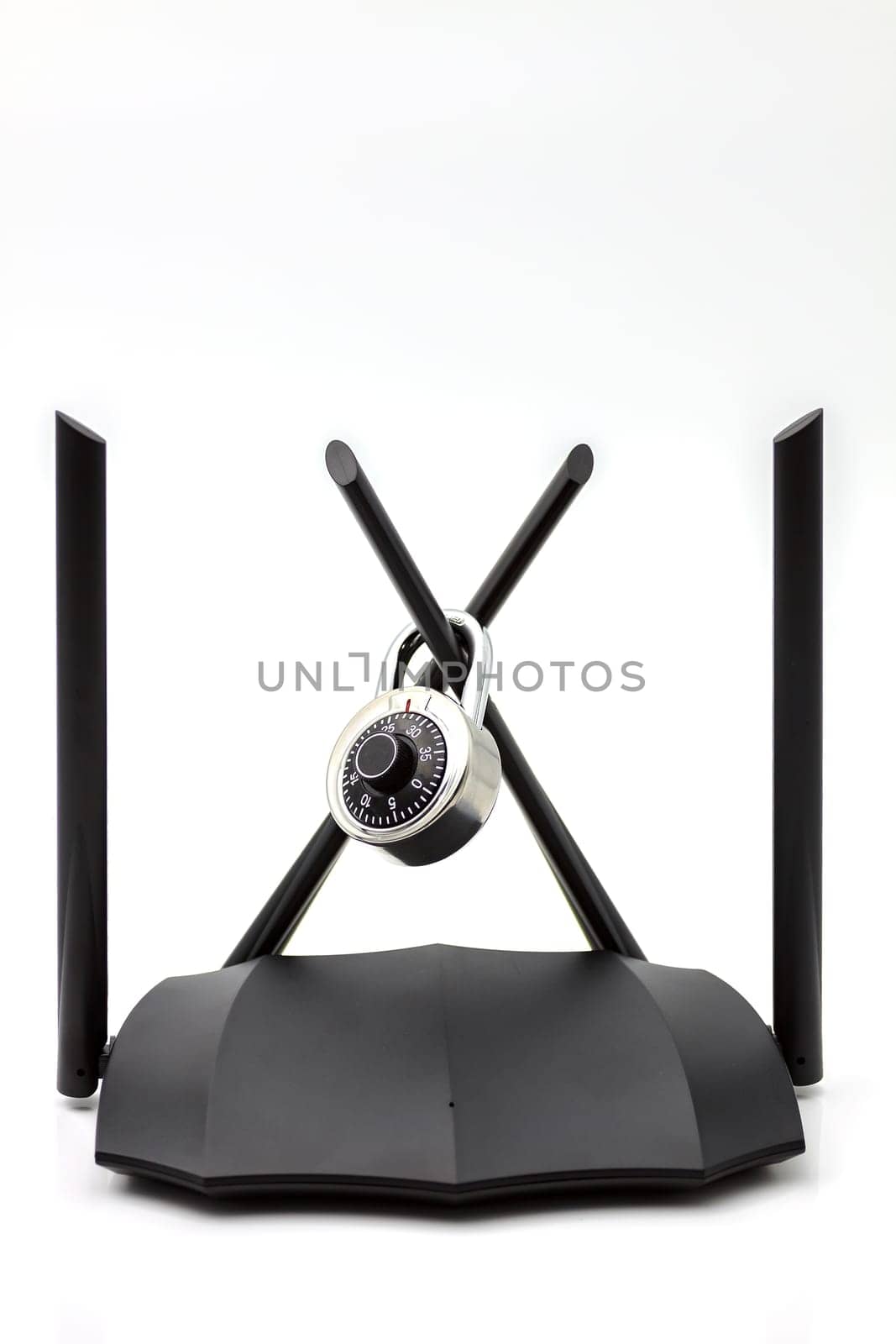 Home dual band gigabit wifi router transmitting high speed internet.Selective focus with shallow depth of field.
