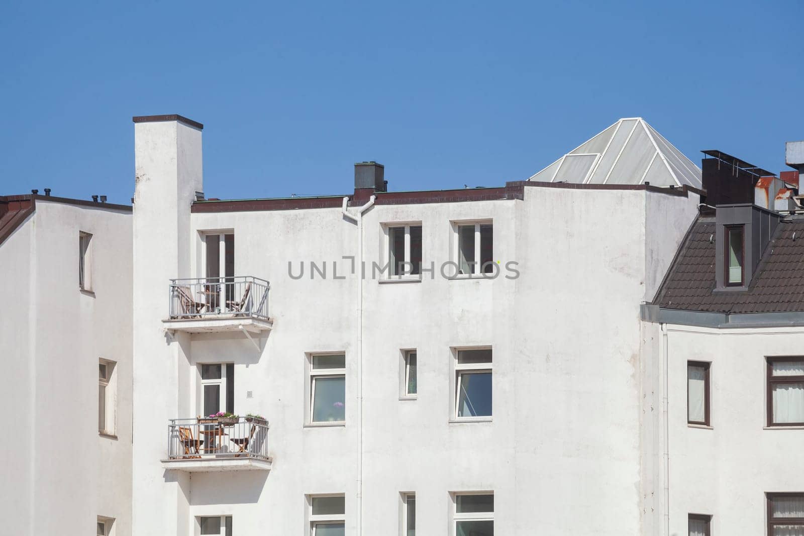 Modern, monotonous white residential building rear view, Hamburg, Germany