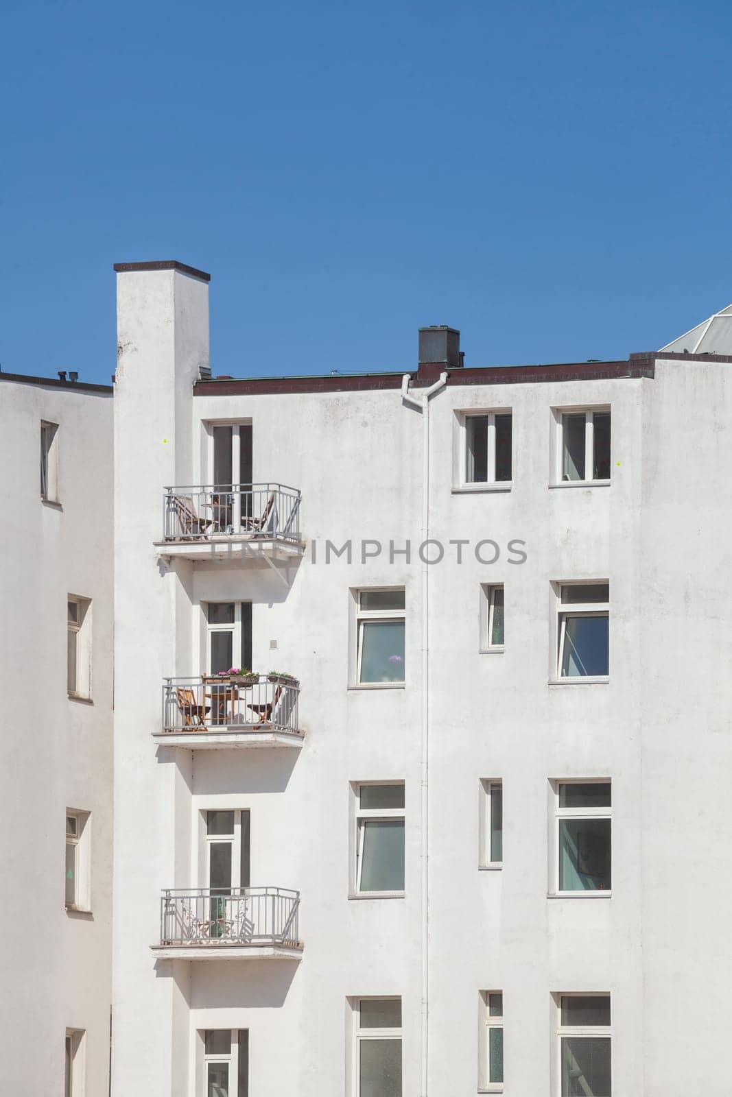 Modern, monotonous white residential building rear view, Hamburg, Germany