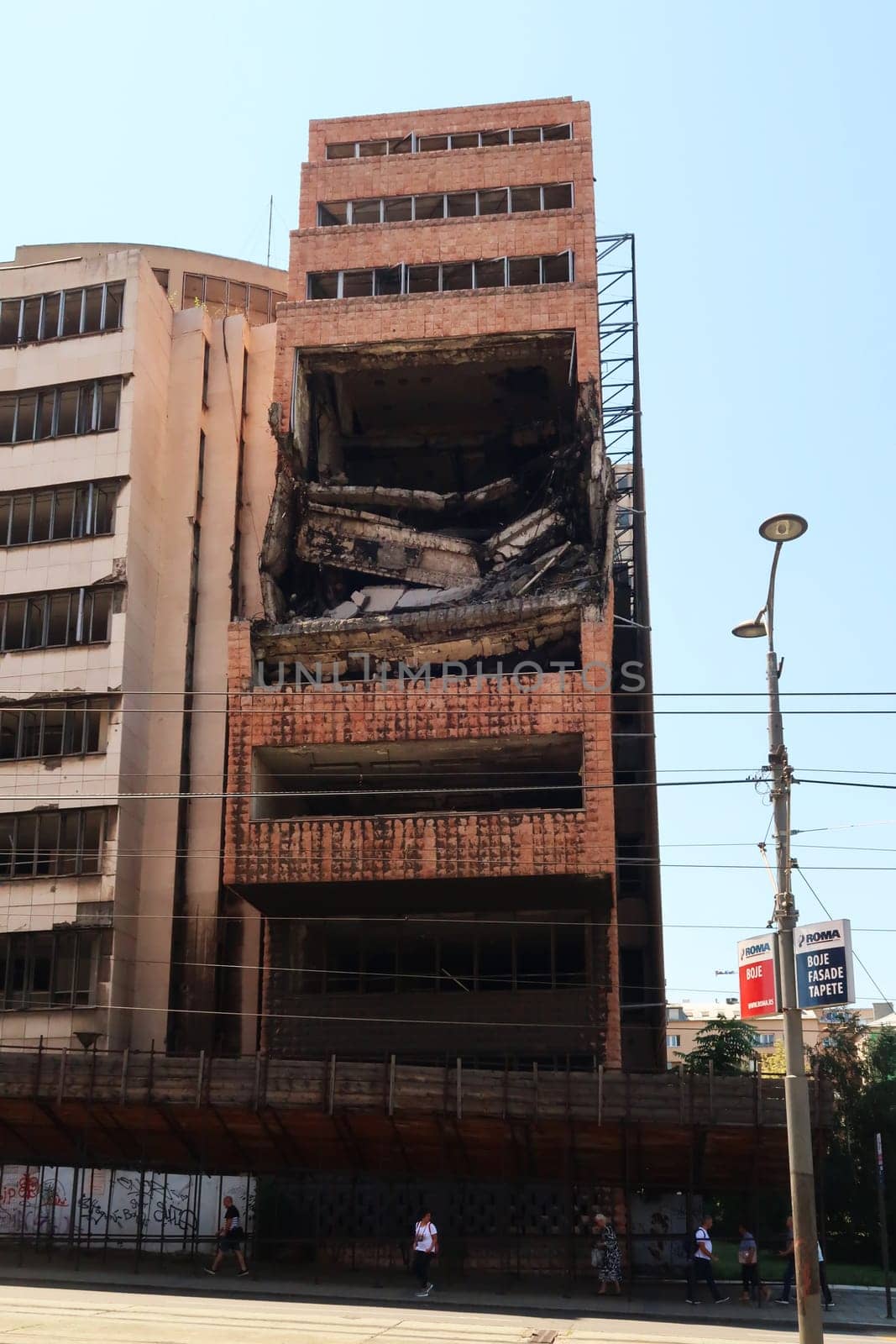 Destroyed Ministry of Defence building bombed by the NATO in the city center of Belgrade, Serbia 2022