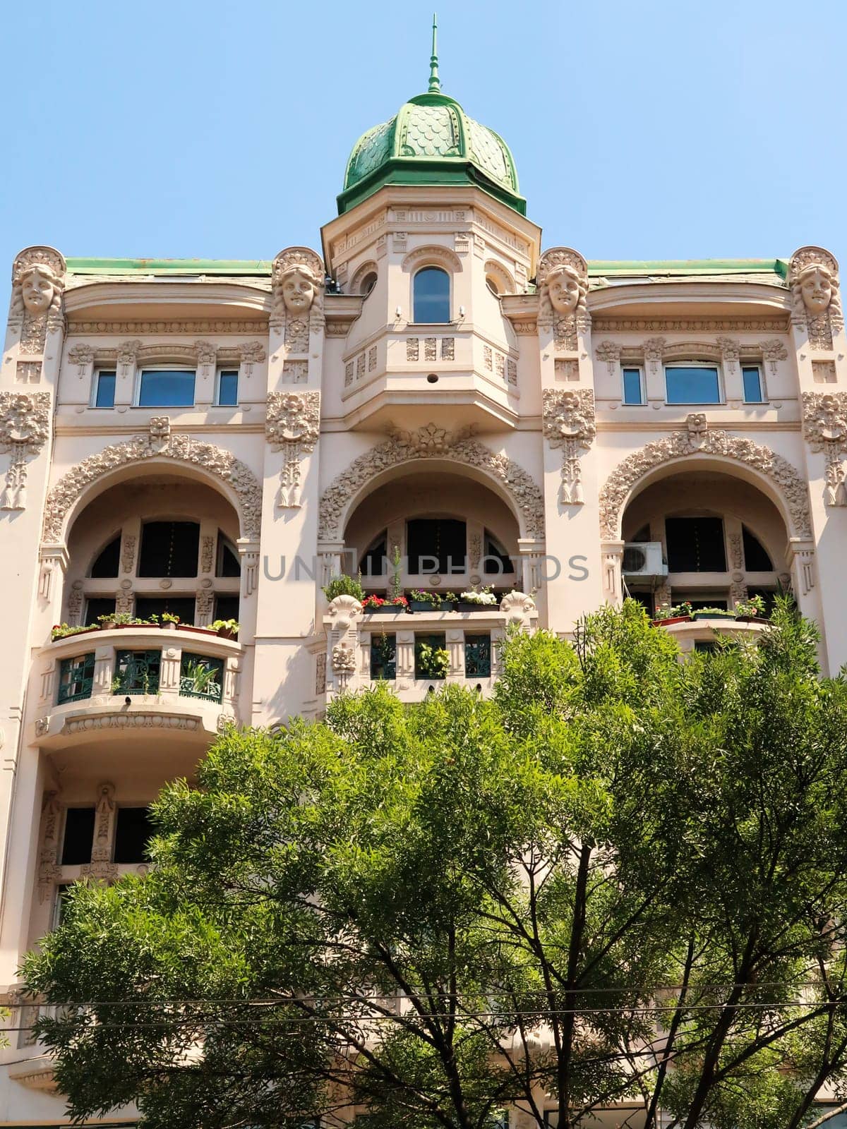 The beautiful Art Nouveau facade of the Building of Smederevo Bank, Smederevska Banka in the city center of Belgrade, Serbia 2022