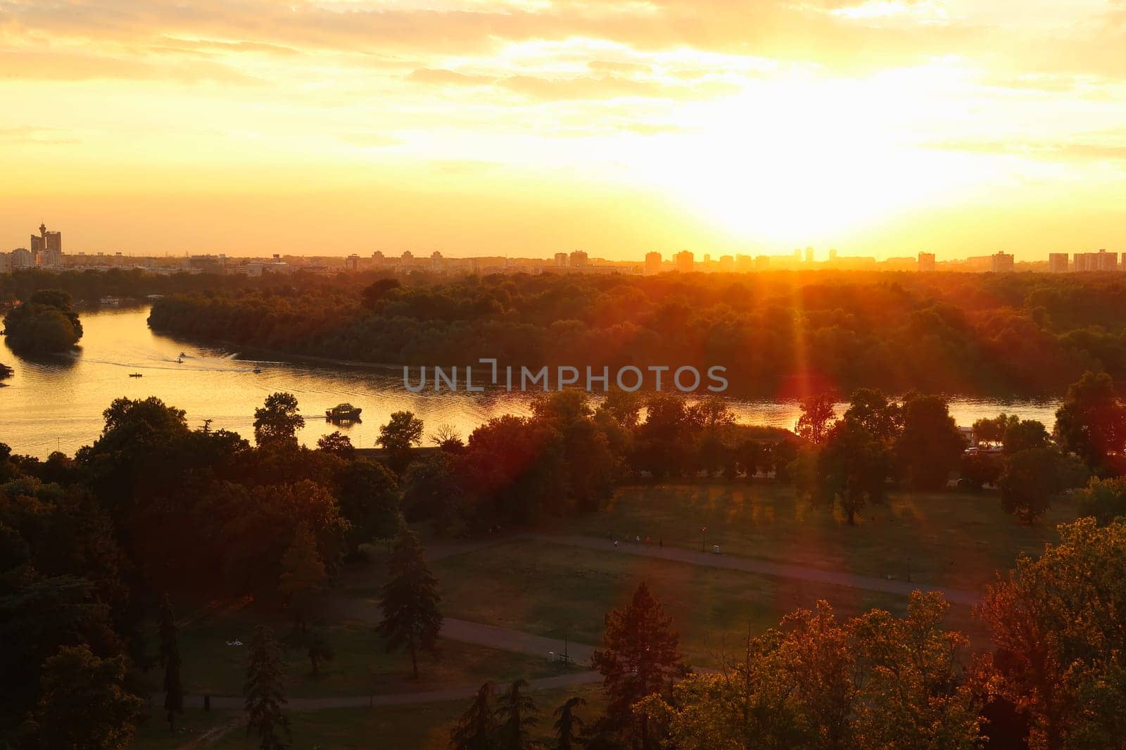 View from the Kalemegdan Fortress over the Danube River at sunset, Belgrade, Serbia 2022