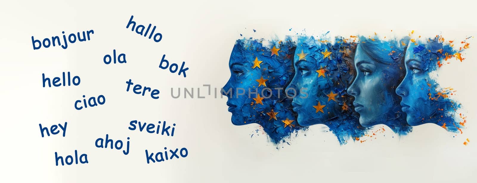 European languages, word hello in different language spoken in Europe, concept of multilingual business and community, multilingualism in the EU