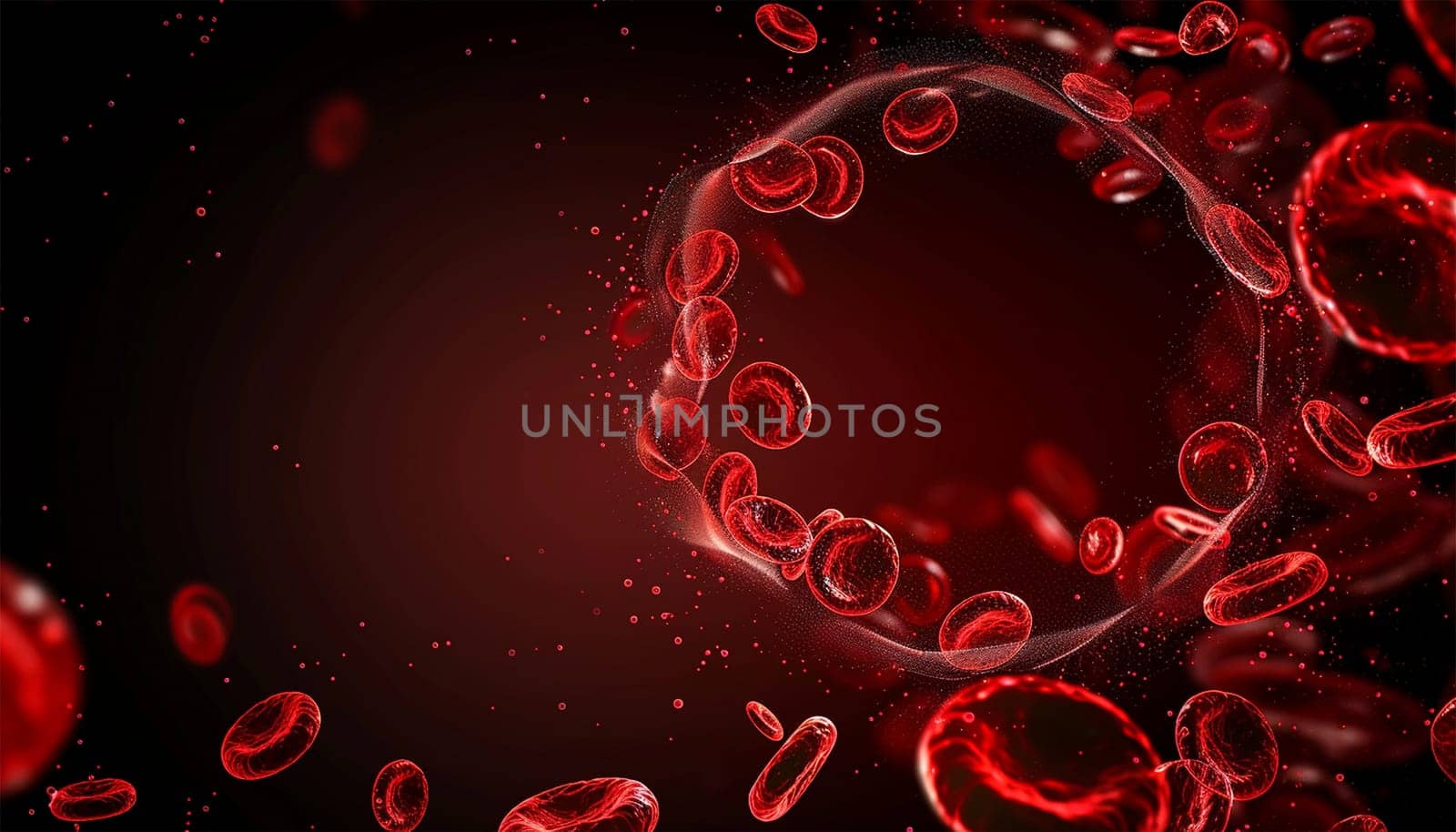 Sick Red Blood Cells Flowing Inside Human Vein. Health Problem. Perfect Loop. Science And Health Related High Quality 3D Animation. Science and health copy space medical