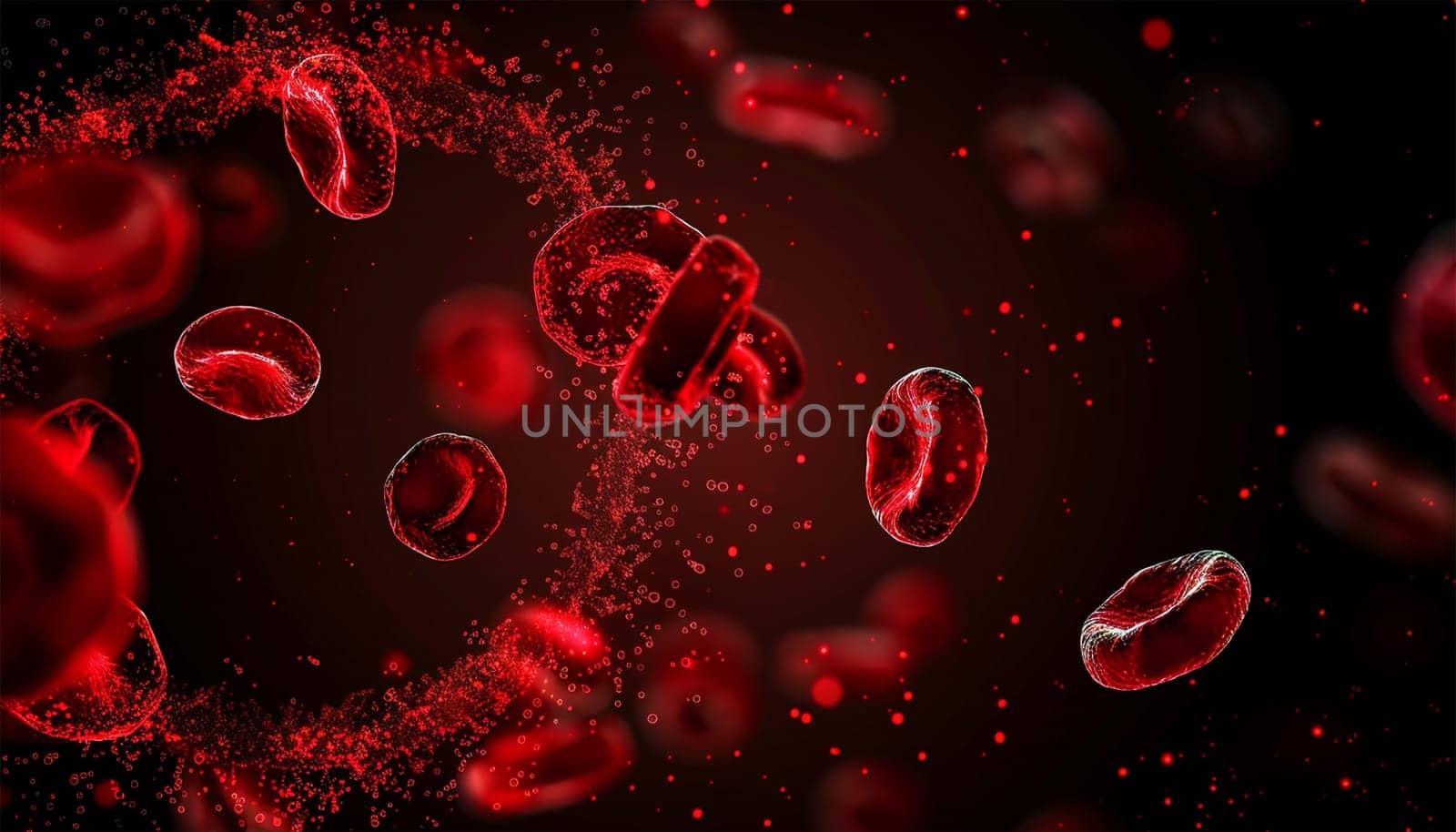 Sick Red Blood Cells Flowing Inside Human Vein. Health Problem. Perfect Loop. Science And Health Related High Quality 3D Animation. Science and health copy space medical