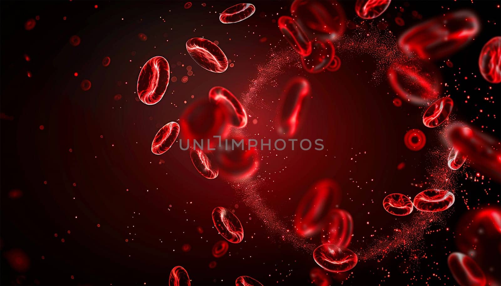 Sick Red Blood Cells Flowing Inside Human Vein. Health Problem. Perfect Loop. Science And Health Related High Quality 3D Animation. Science and health copy space medical