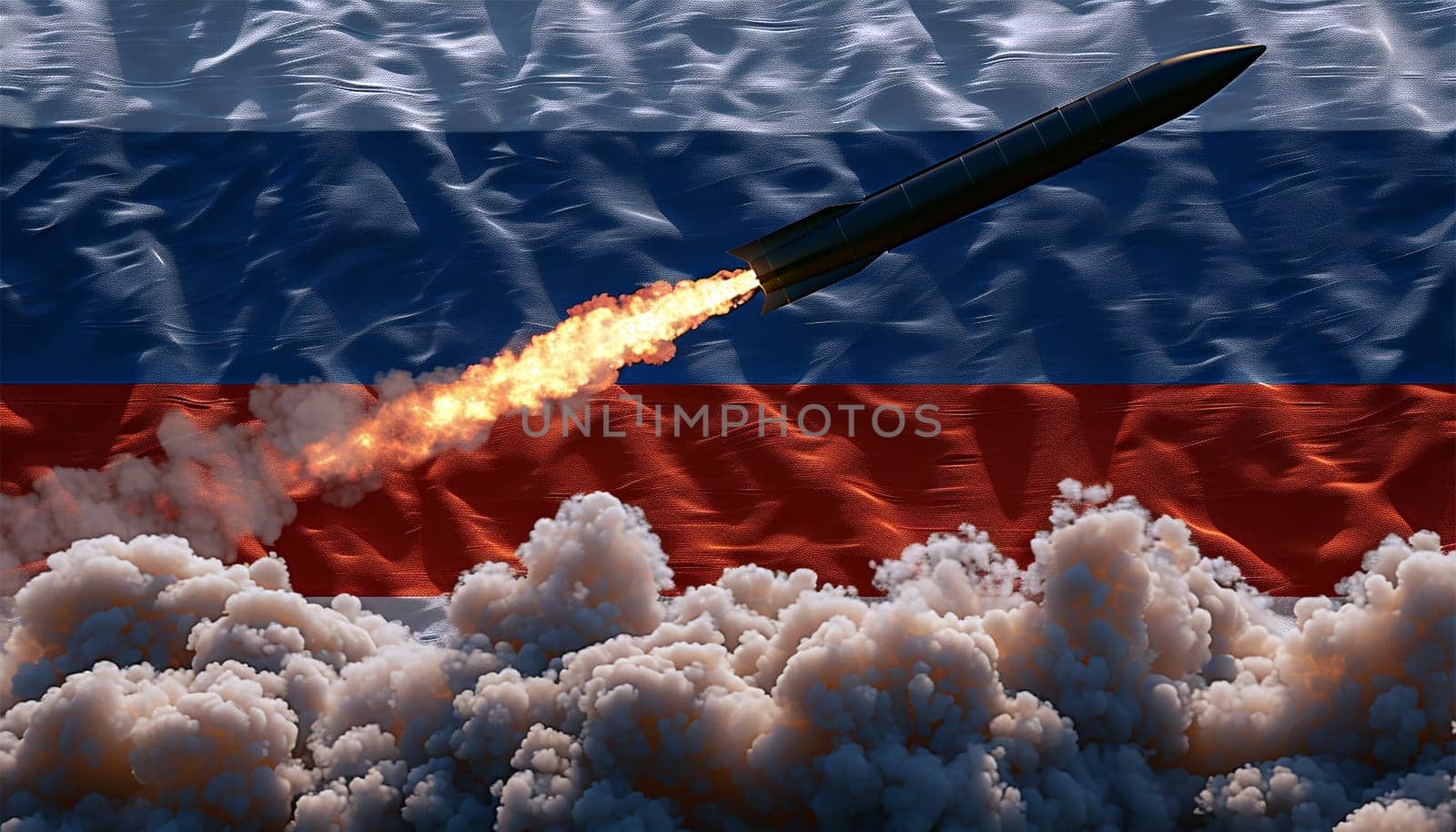 Cruise missiles, flag of Russia in background - defense concept - 3D illustration bomb war concept
