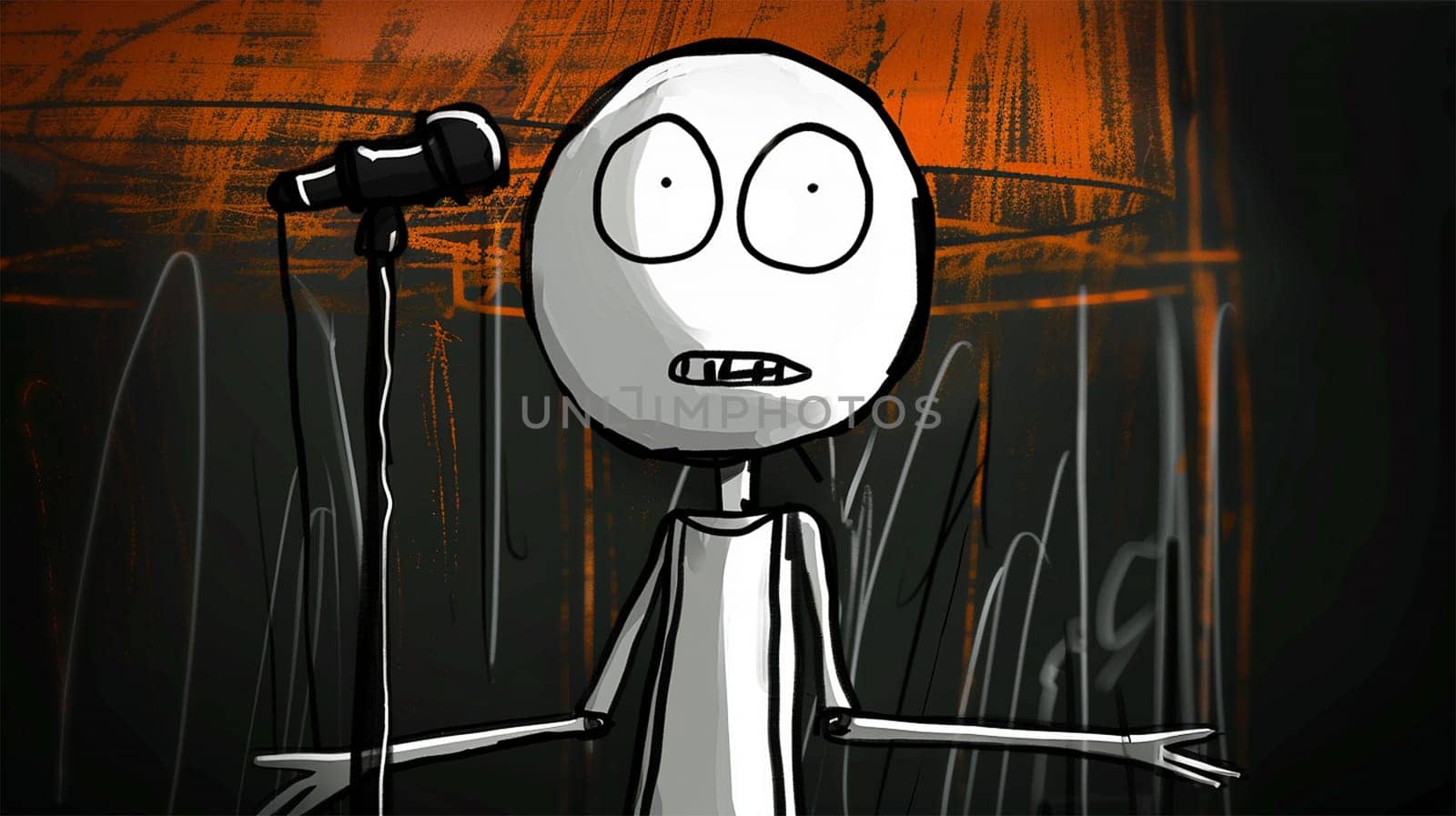Confident speaker behind podium during stage speech. talking before audience. leader at public speaking. Good presentation, Comedian or political speaker with microphone cartoon