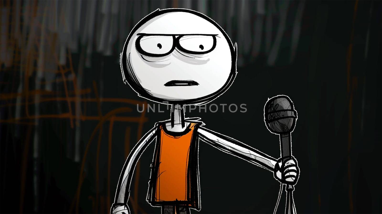 Confident speaker behind podium during stage speech. talking before audience. leader at public speaking. Good presentation, Comedian or political speaker with microphone cartoon