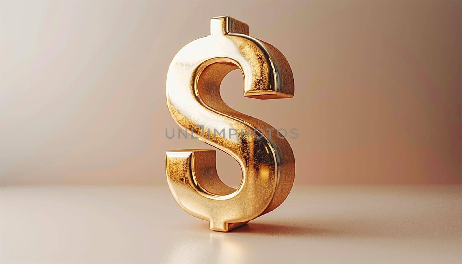 USD golden dollar sign. Gold coin in 3D animation with a rotating Dollar sign on beige Background. For Business and Financial Concepts. The US Dollar is the official currency of the US and several other countries. Copy space USA