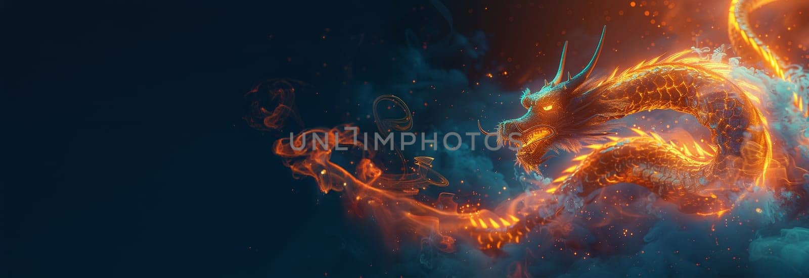 Chinese dragon neon glow and smoke. Chinese New Year 2024, Year of the Dragon animation, flickering colorful neon sign, Chinese Dragon with New Year greetings on black background loop on dark background neon