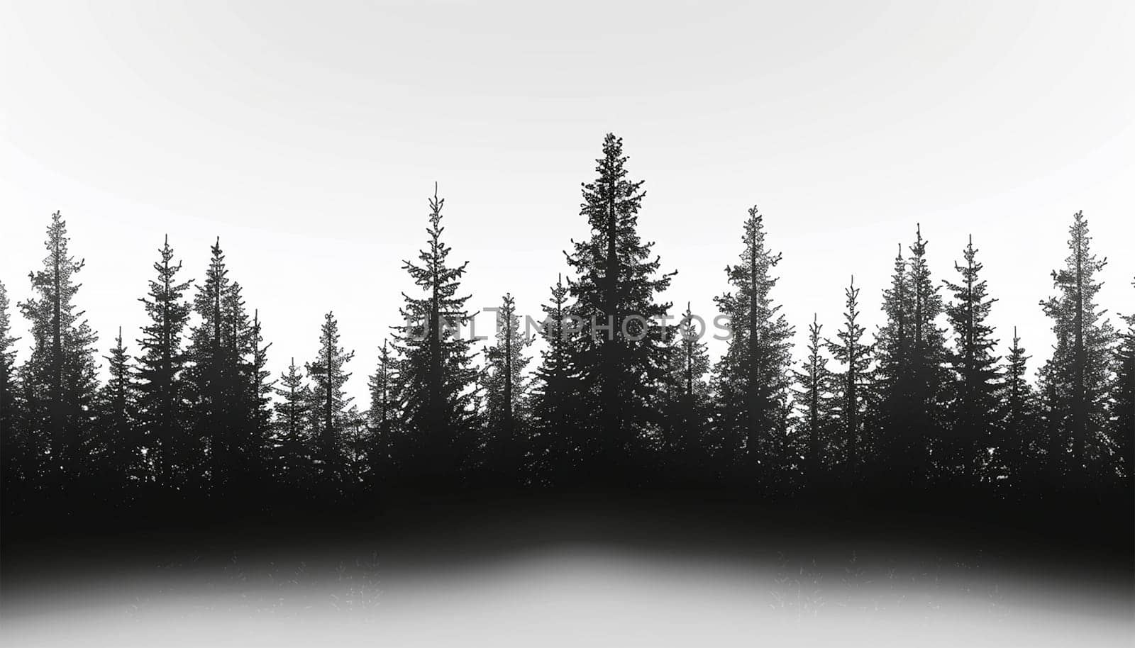 Forest silhouette white background. Forest background, nature, landscape. Evergreen coniferous trees. Pine, spruce, tree. Silhouette copy space