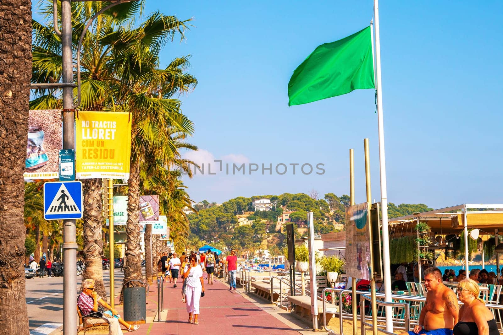 Lloret de Mar, Catalonia, Spain, 01 October 2019. Beach promenade in Lloret de Mar on the Costa Brava on the Mediterranean Sea.