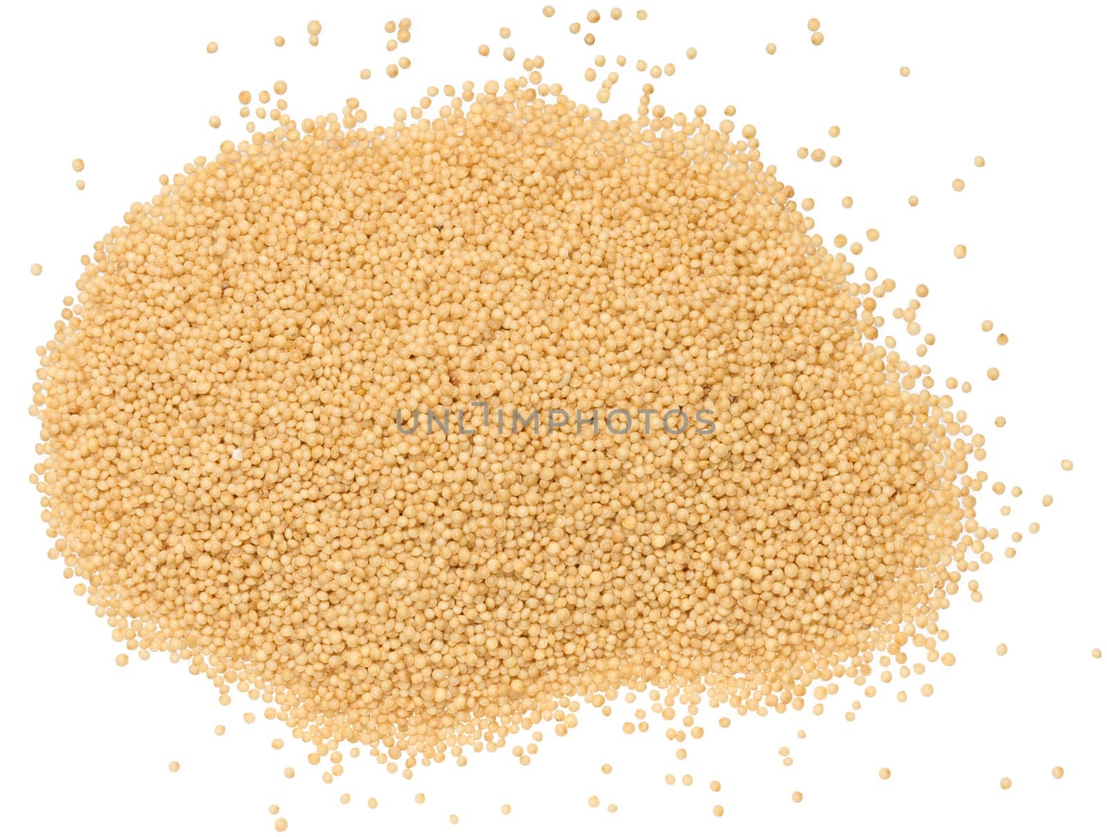 Amaranth seeds scattered on a white isolated background, top view