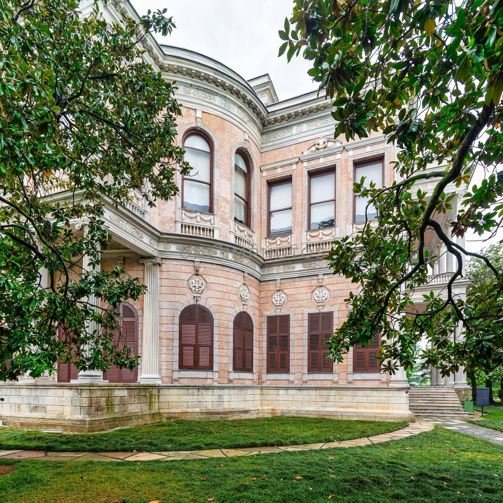 Beykoz Mecidiye Kasri, or Mecidiye Pavilion, an Ottoman palace built in 1845 to be presented to Sultan Abdulmecid by Mohamed Ali Pasha, Governor of Egypt, suited in Beykoz district, Istanbul, Turkey