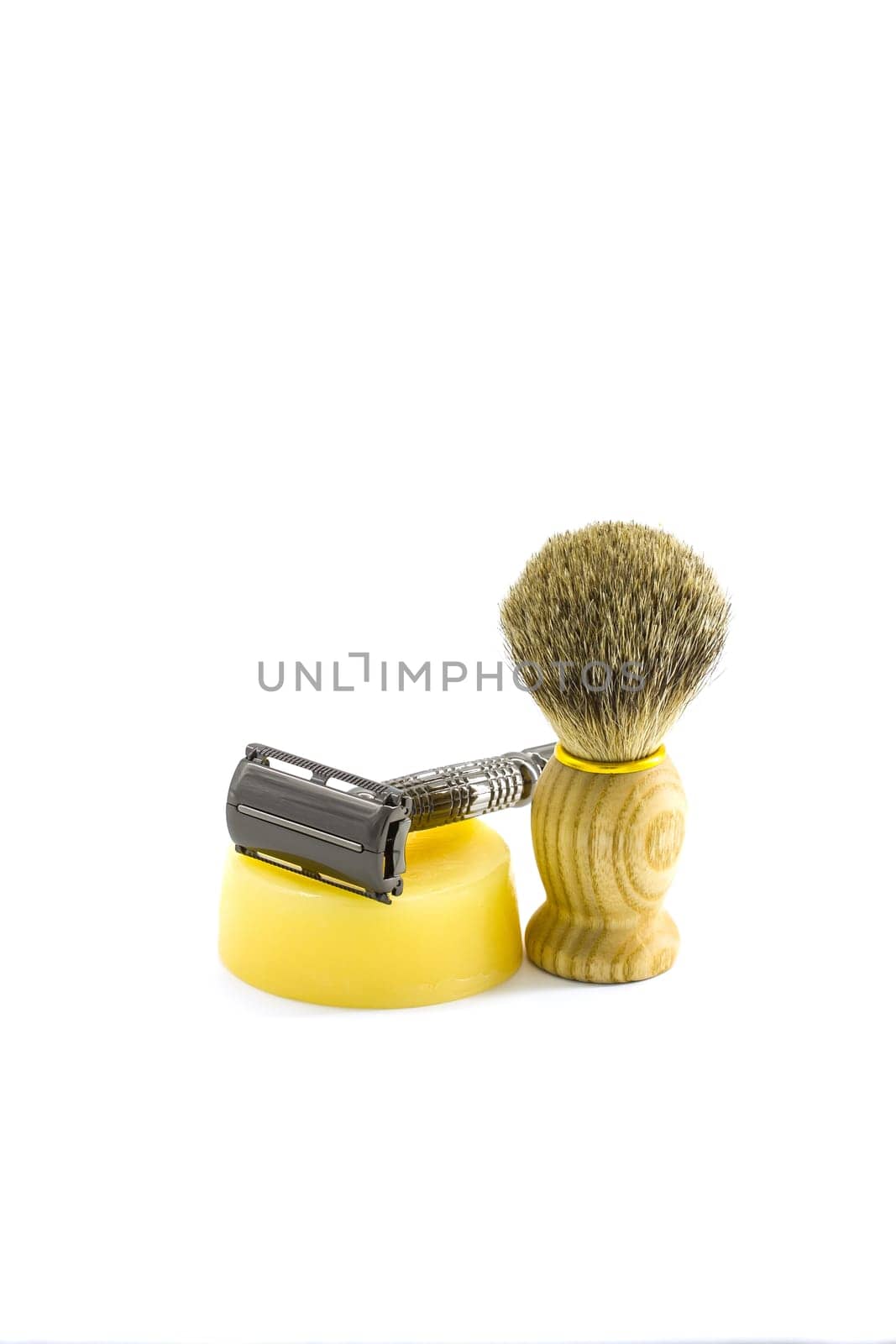 Shaving accessories on a white background