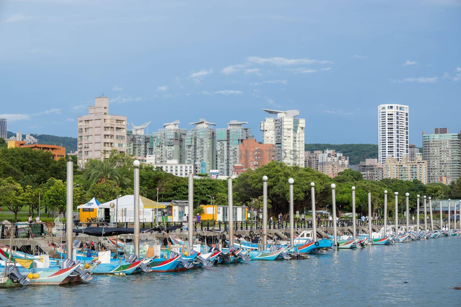 Taiwan 23 August 2023: Tamsui waterfront pier port in Taiwan