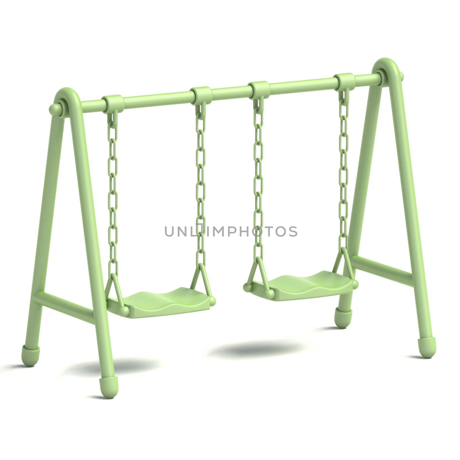 Green double children swing 3D rendering illustration isolated on white background