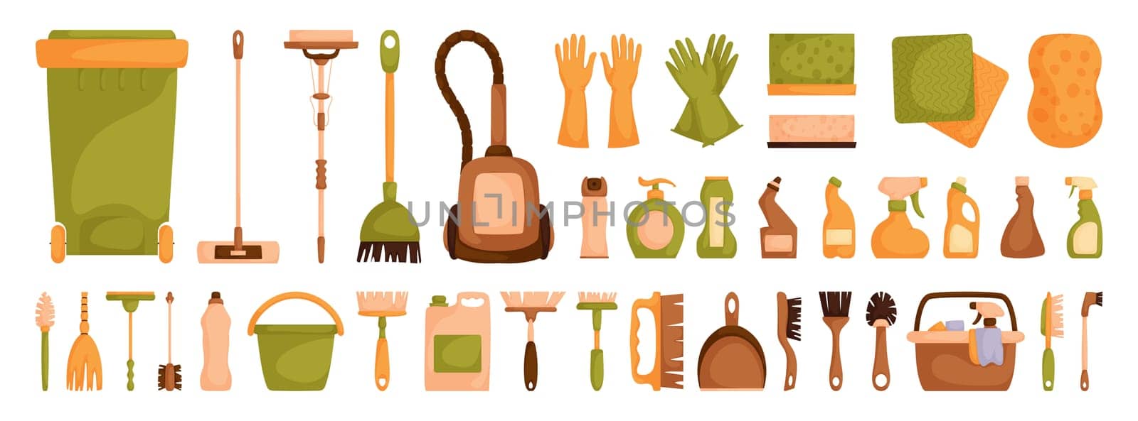 Cartoon Cleaning Tools and Supplies Collection