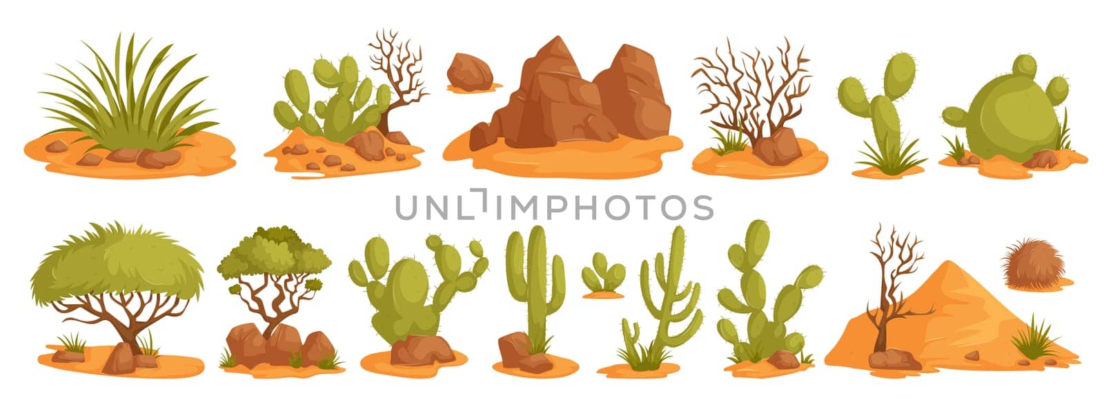 Cartoon Desert Plants and Landscapes Collection