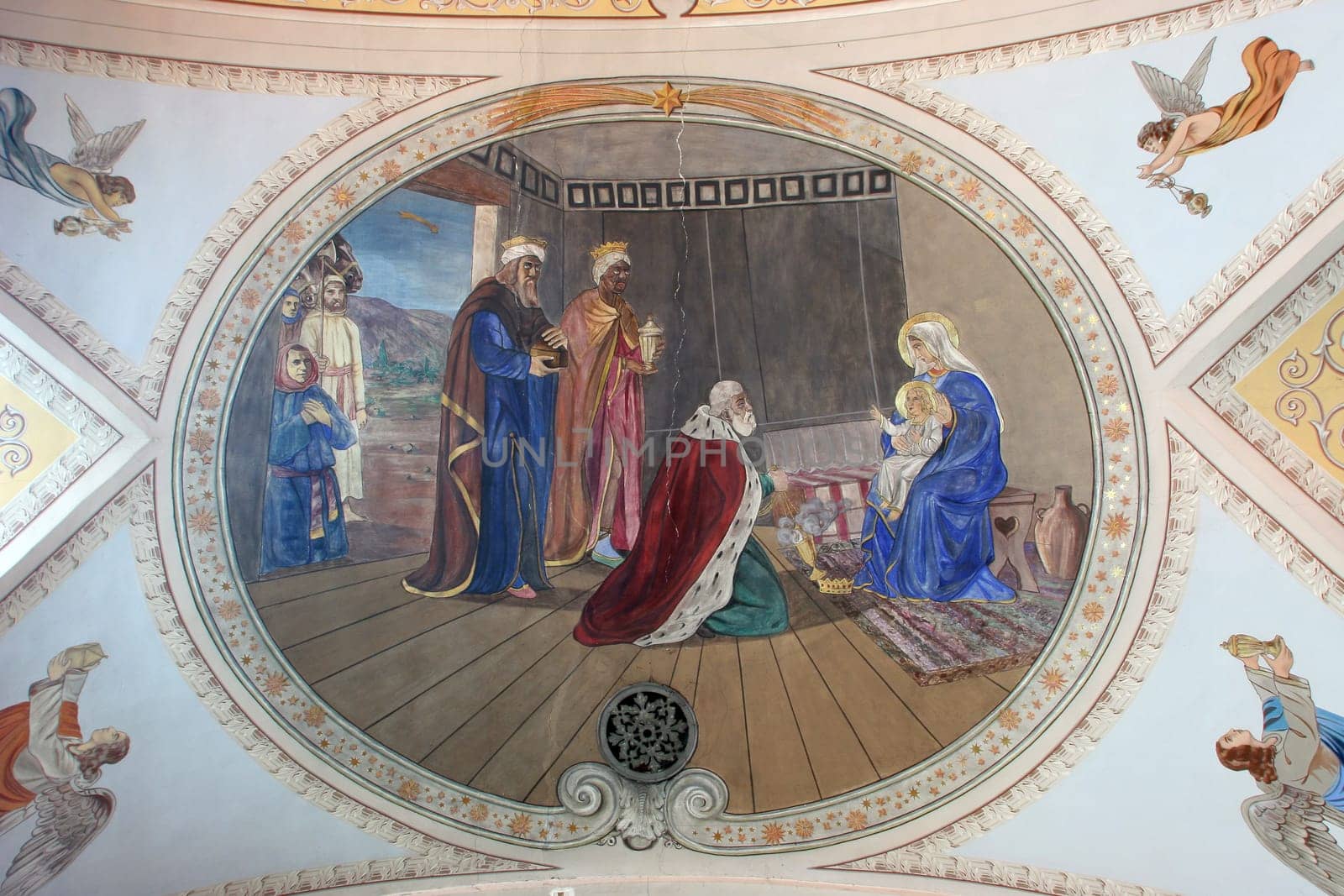 Adoration of the Magi, fresco in the parish church of the Holy Trinity in Karlovac, Croatia