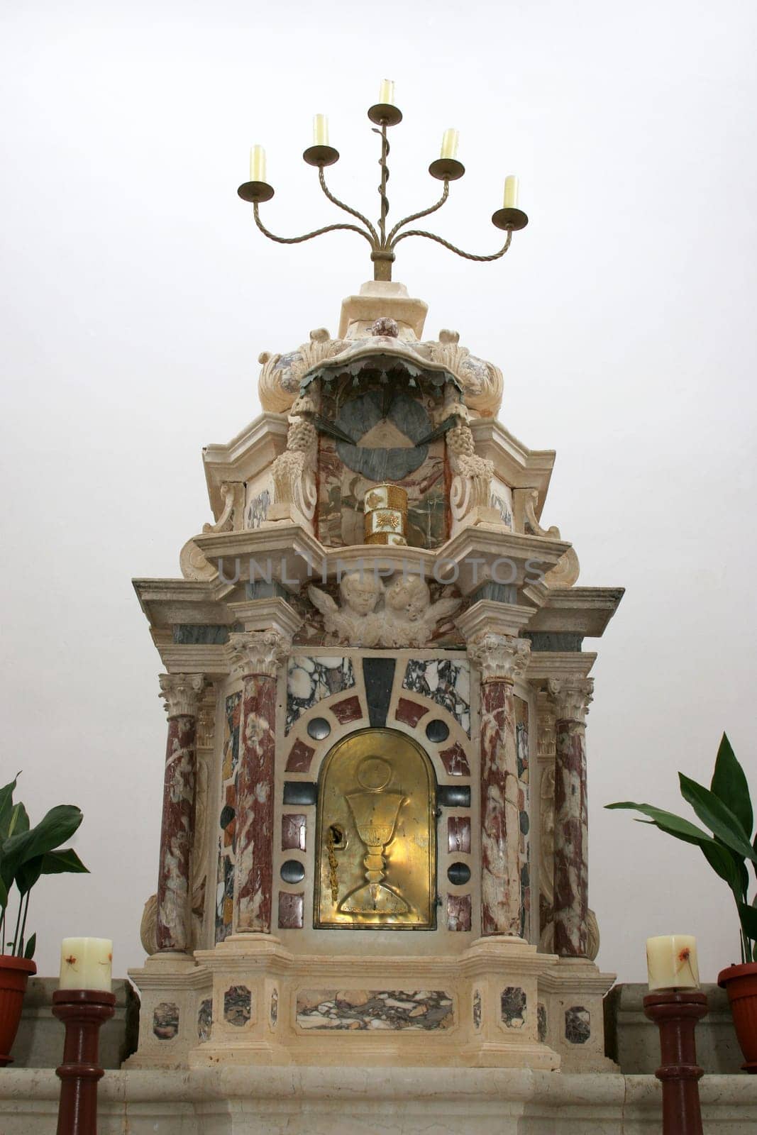 The main altar in the parish church of St. Roch in Fuskulin, Croatia