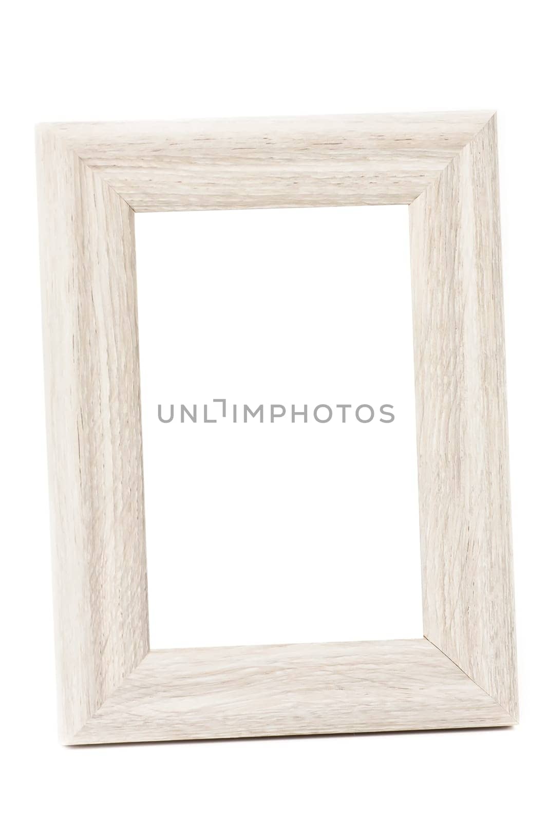 A wooden vintage photo frame has a white background