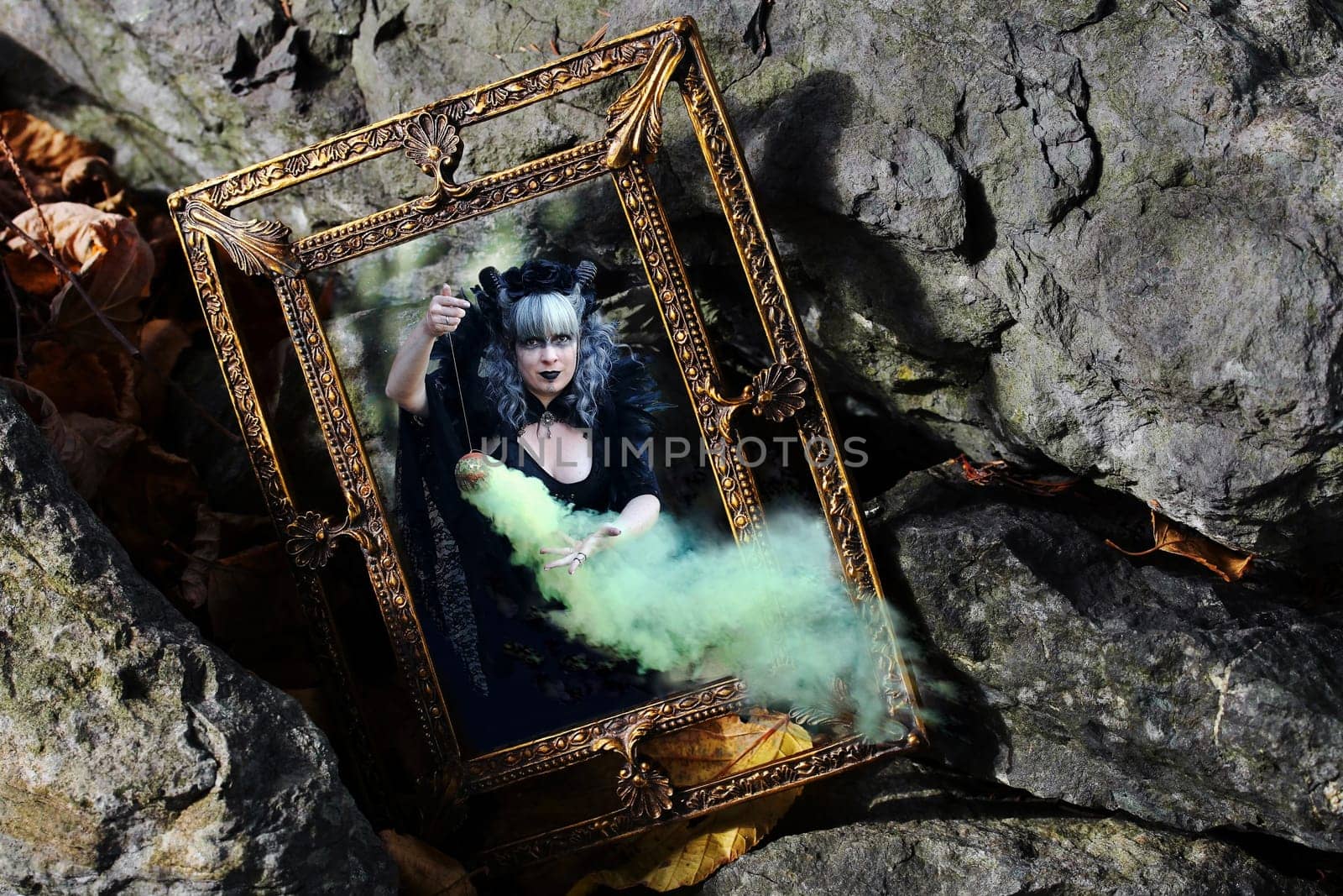 An evil witch works her magic in a mysterious enchanted mirror