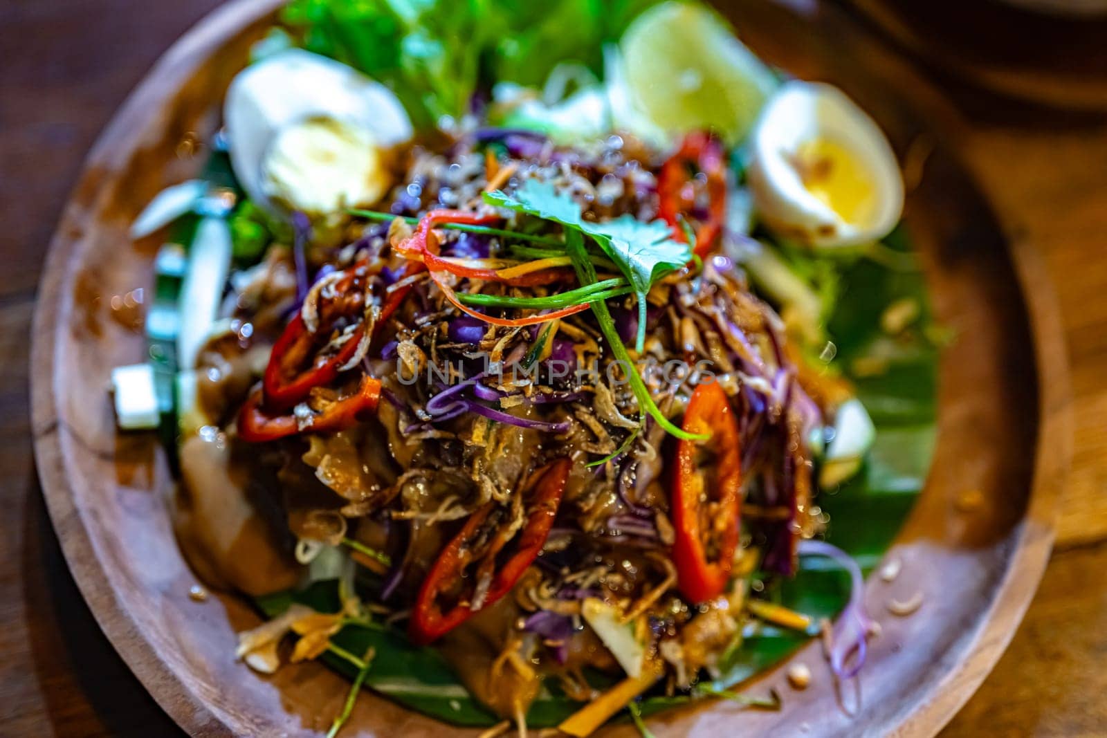 Traditional Indonesian gado-gado salad sold in Balinese restaurant