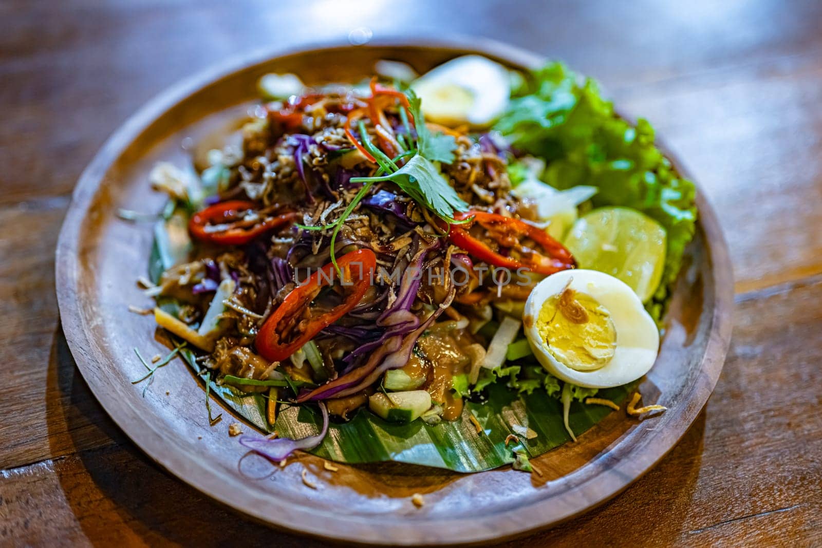 Traditional Indonesian gado-gado salad sold in Balinese restaurant