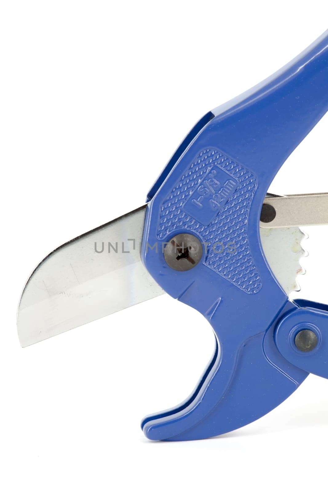 Blue scissors specially used for cutting polypropylene tubes