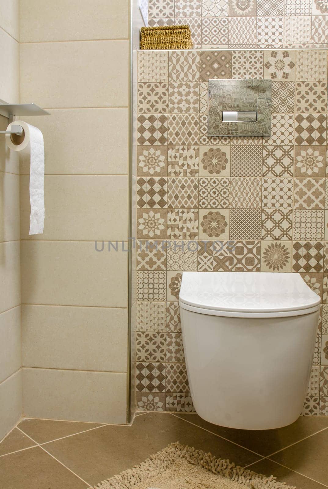 Detail of the interior of the toilet with stylish furnishings