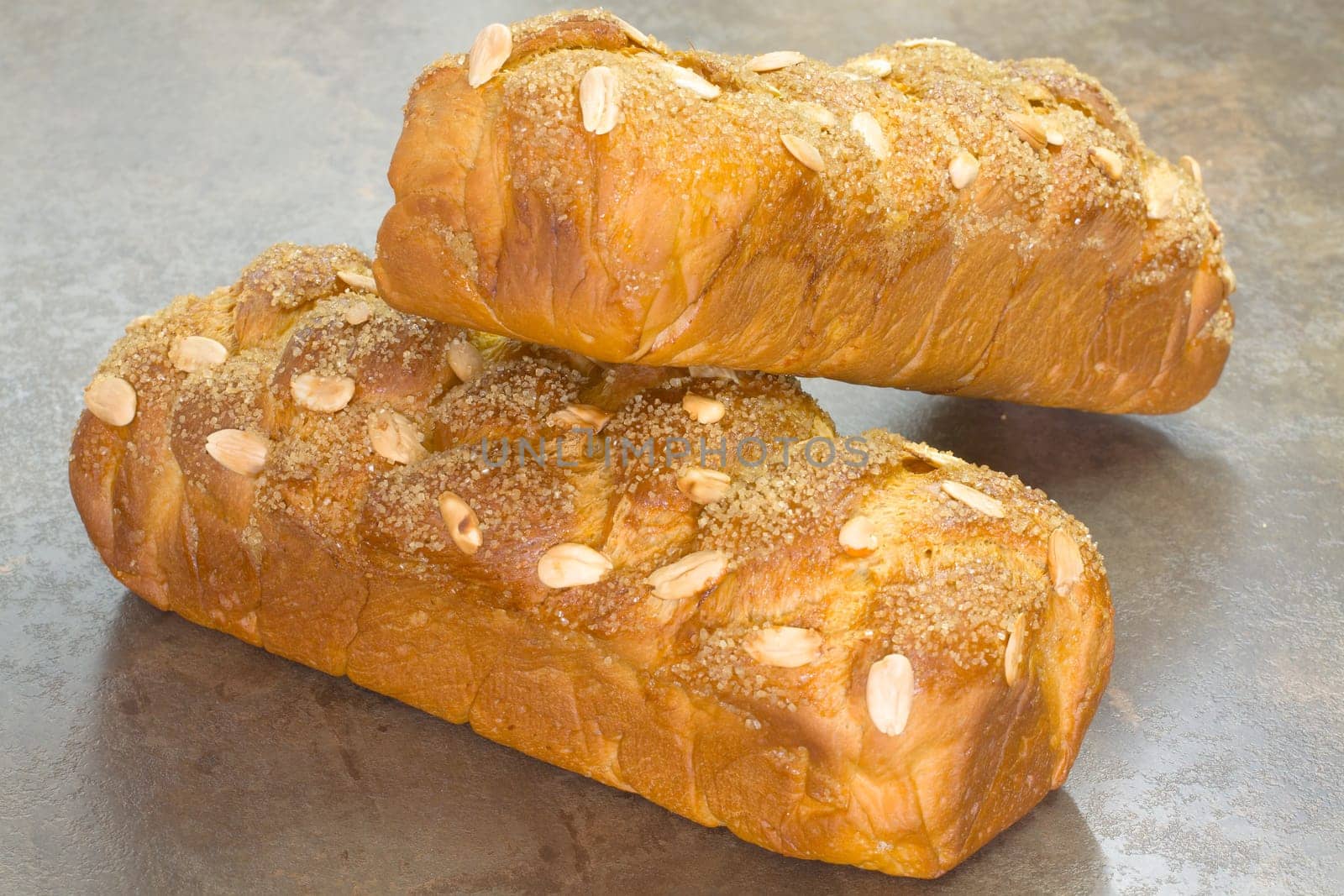 Traditional Sweet Easter bread with peeled almonds