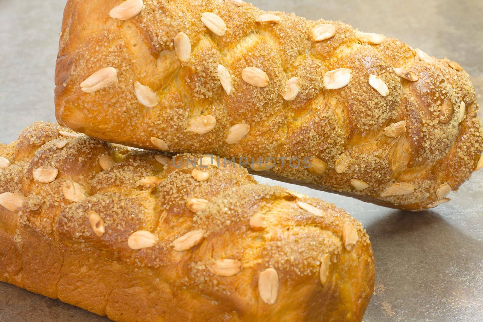 Traditional Sweet Easter bread with peeled almonds