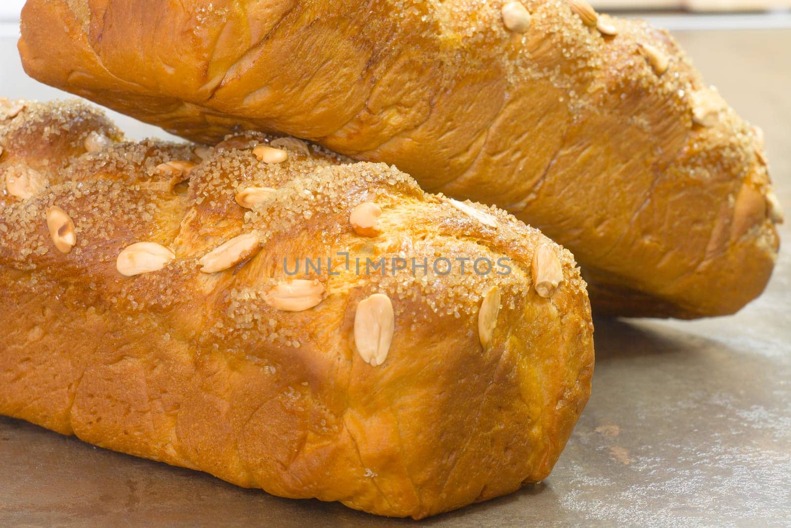 Traditional Sweet Easter bread with peeled almonds