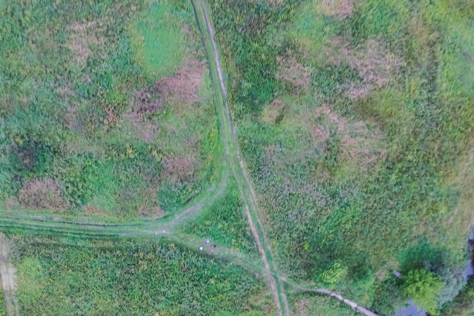 Top view of the village, fields and forests near the village