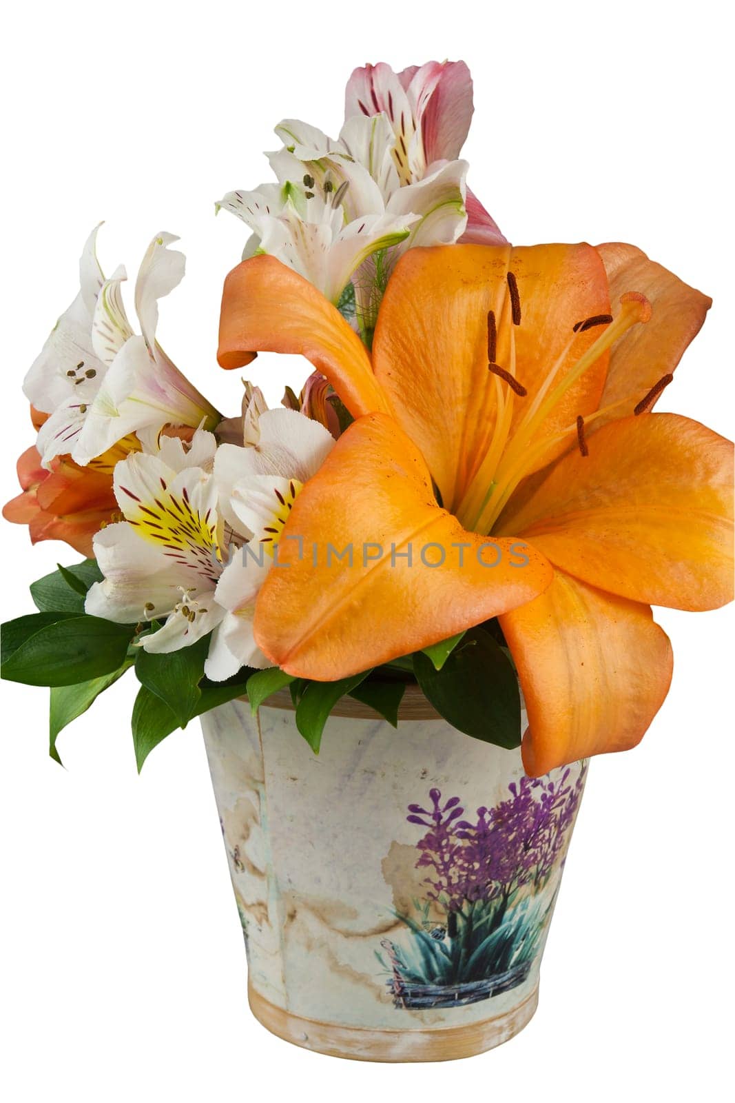 Beautiful flowers arranged in a basket